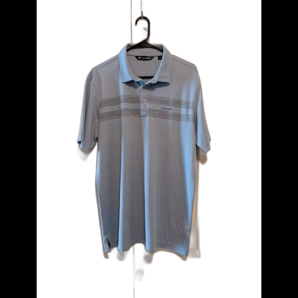 Travis Mathew Men's Light Blue Striped Performance Polo Shirt